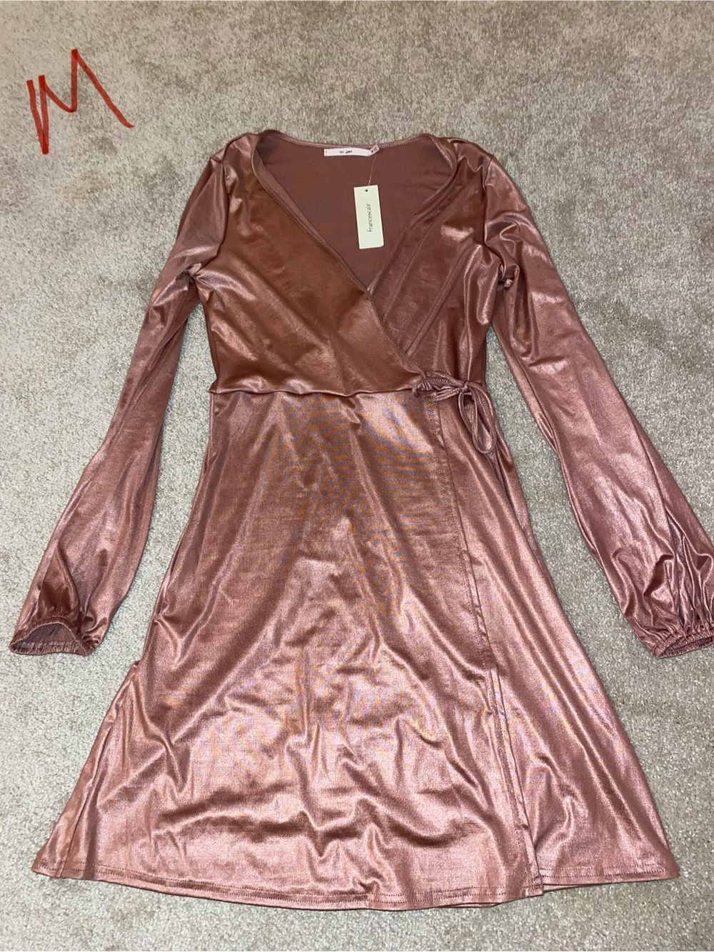 Francesca's Collections Metallic Rose Wrap-Style Long Sleeve Dress